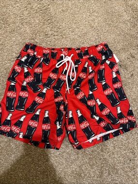 Coca Cola Red and Black Bottle-Print Men’s Swim Trunks